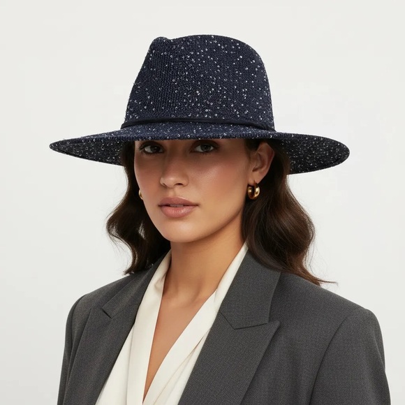 Elegant Navy Speckled Women's Fedora Hat. - Picture 3 of 4